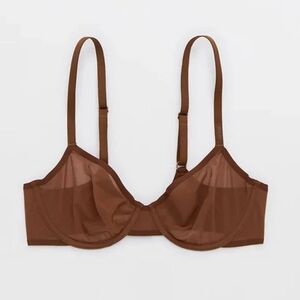 Aerie Smoothez Mesh Unlined Full Coverage Bra Brown Underwire NWT